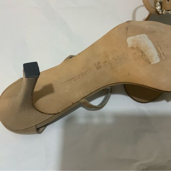 Manolo Blahnik Stiletto Heels beige sandals heels jeweled accent size 38 - Picture 7 of 12